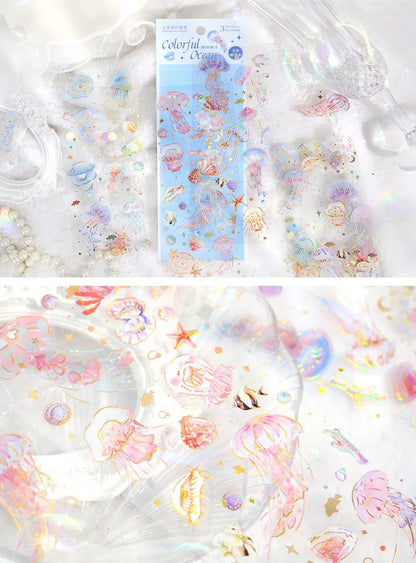 3pcs Kawaii Feather Dragonfly Bird Jellyfish Decorative Stickers Pack Scrapbooking Material Label Diary Phone Journal Planner
