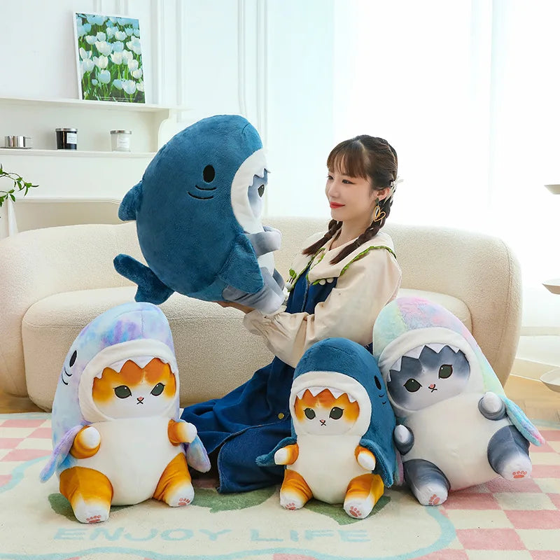 Fun Transformed Cat Doll Plush Toy Cute Gift for Girls and Children Transformed Doll Shark Cat 25cm