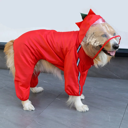 Frog Dinosaur Shape Dog Raincoat Costume for Medium and Large Dogs Waterproof Pet Jumpsuit Clothes Dog Rain Jacket for Labrador
