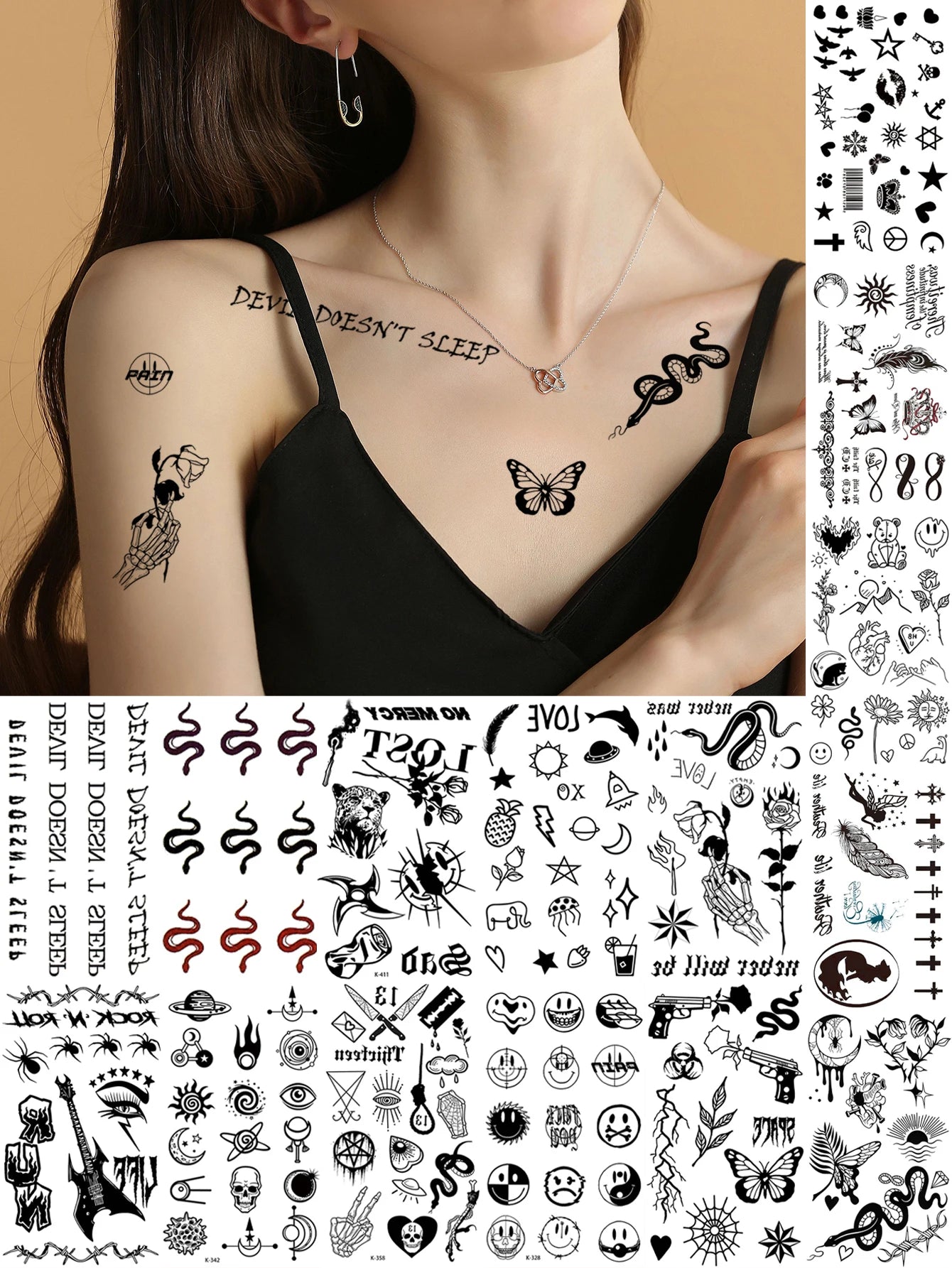 15pcs Waterproof Temporary Tattoo Sticker Starry Moon Flower Heart Flying Bird Fake Tatto Flash Tatoo finger Tato for  Women Men