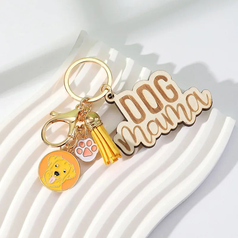 Dog Mama KeyChain Shiba Inu Golden Retriever Husky KeyRing Women Man Accessories Jewelry Bag Pendant Gift