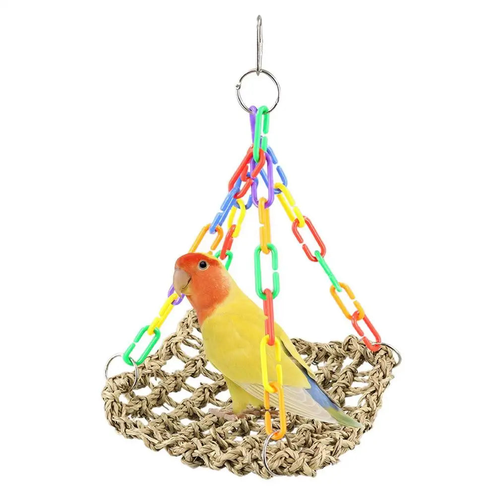 Bird Cage Hammock Swing Toy Woven Cage Hammock Parrot Swing Toy Teeth Care Bird Climbing Hammock Playing For Parrots Parakeets