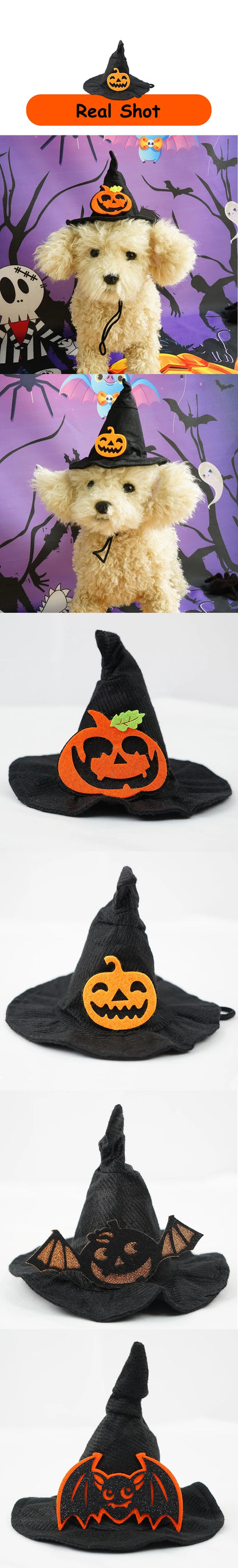 Wizard Hat for Pet Dogs Soft Polyester Lightweight Halloween Cosplay Chihuahua Cat Accessories Animal Pumpkin Bat Pet Products