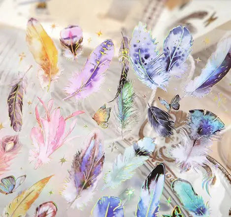 Shimmering 3D Gilding Sticker Set - Dragonfly, Jellyfish & Feather Designs - 3 Sheets/pack - Premium PET Decor for Notebooks, Sc