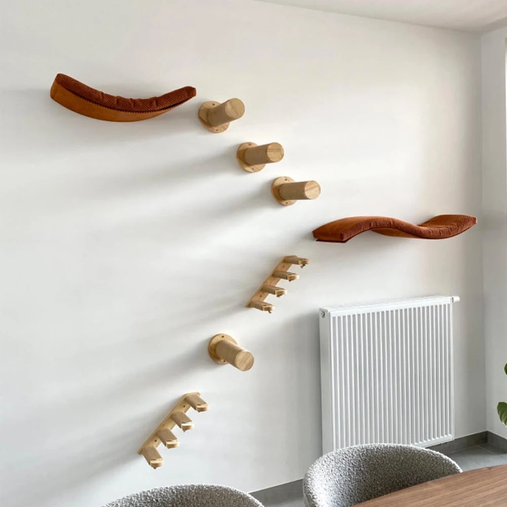 Wall Mounted Cat Climbing Cat Tree Cat Stairs Frame Wooden Cat Jumping Platform Cat Ladder Scratching Post Rest and Playing