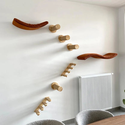 Wall Mounted Cat Climbing Cat Tree Cat Stairs Frame Wooden Cat Jumping Platform Cat Ladder Scratching Post Rest and Playing