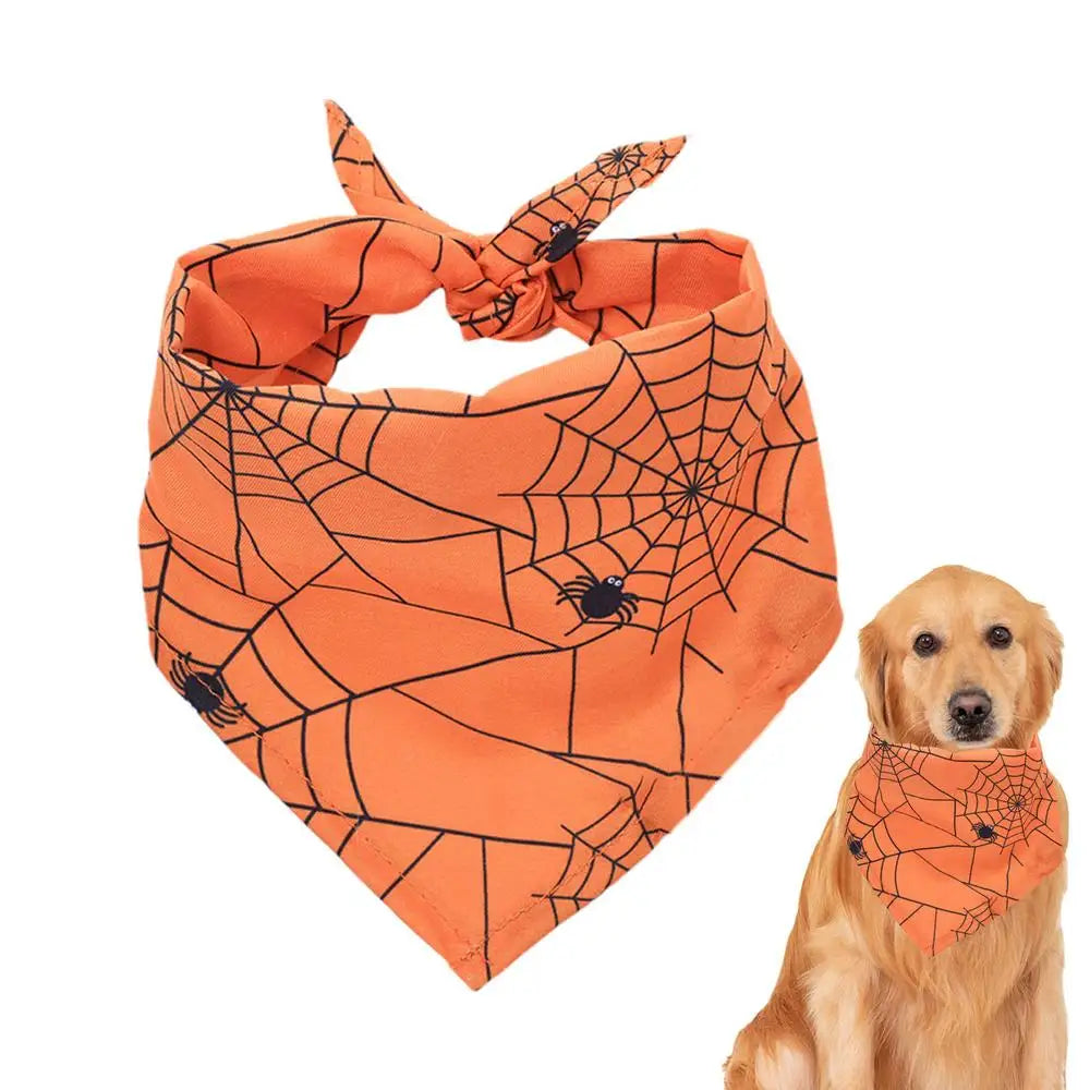 Dog Scarf Pet Costume Saliva Towel Adjustable Pumpkin Dog Scarf Triangle Pet Scarf Skull Washable For Boy Girl Toy