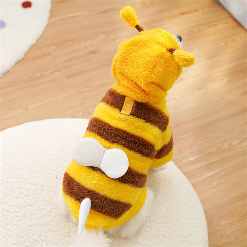 Cute Bee Cosplay Winter Clothes for Small Dogs Thick Flannel French Bulldog Cat Overalls Christmas New Year Pet Puppy Outfits