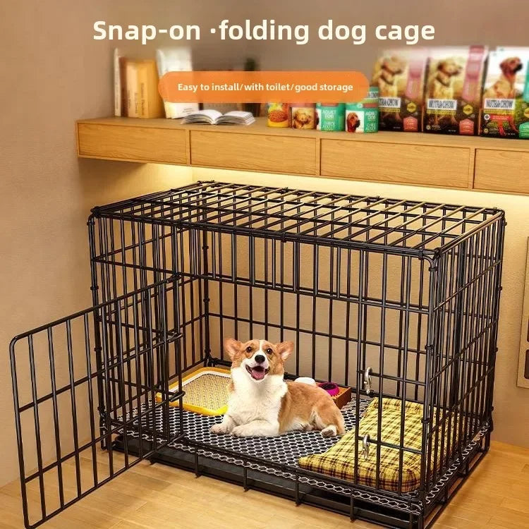 Dog Cage Small Dog Indoor Folding with Toilet Teddy Bigbear Medium Dog Corgi Border Pet Kennel