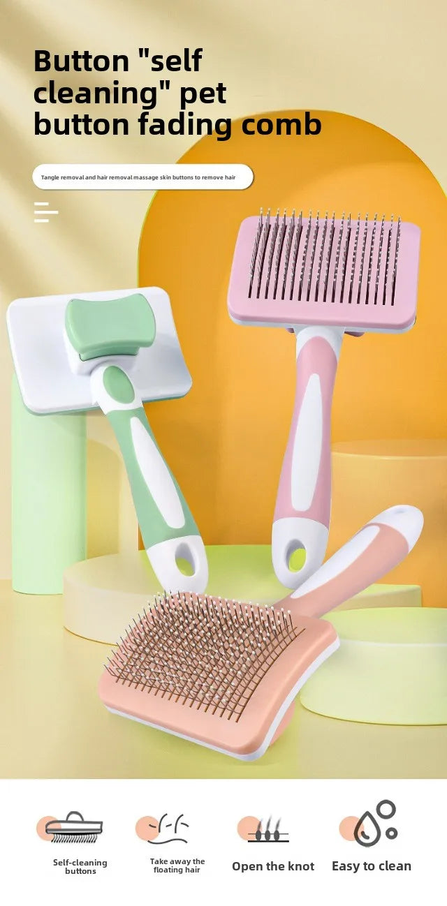 Pet Combs Self-cleaning Key Fading Comb Knots Removing Hair Massage Comb Cat and Dog Universal Easy To Clean