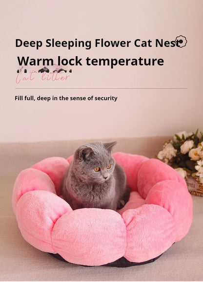 Cat Beds Petal Shaped Winter Warm Sleeping Cat Nest Soft Plush Pet Bed Dog Basket Cushion Cat Bed Cat Cushion Animal Sleeping