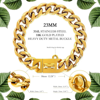 23MM Gold Dog Collar,Dog Chain Collars with Cuban Link Dog Collar,Heavy Duty Training Collar Chew Proof for Medium Dogs