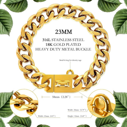 23MM Gold Dog Collar,Dog Chain Collars with Cuban Link Dog Collar,Heavy Duty Training Collar Chew Proof for Medium Dogs
