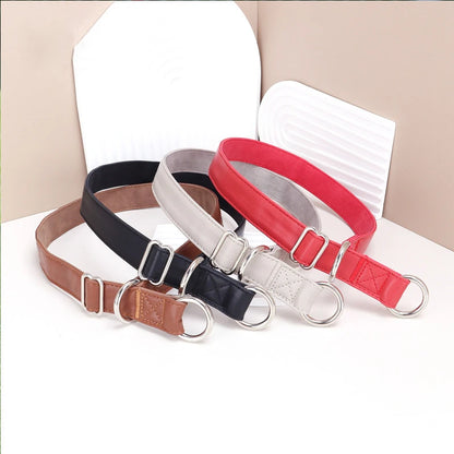 Slip Collar PU Leather Dog Choke Collar for Dog Training- No Pull Martingale Dog Collar for Small Medium Large Dogs Greyhound