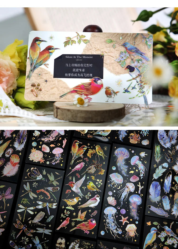 3pcs Kawaii Feather Dragonfly Bird Jellyfish Decorative Stickers Pack Scrapbooking Material Label Diary Phone Journal Planner
