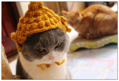 Winter Cosplay Buddha Pet Dog Hat Ginger Ear Protective Head Wear for Small Puppy New Year Lace Up Yorkshire Cat Accessories