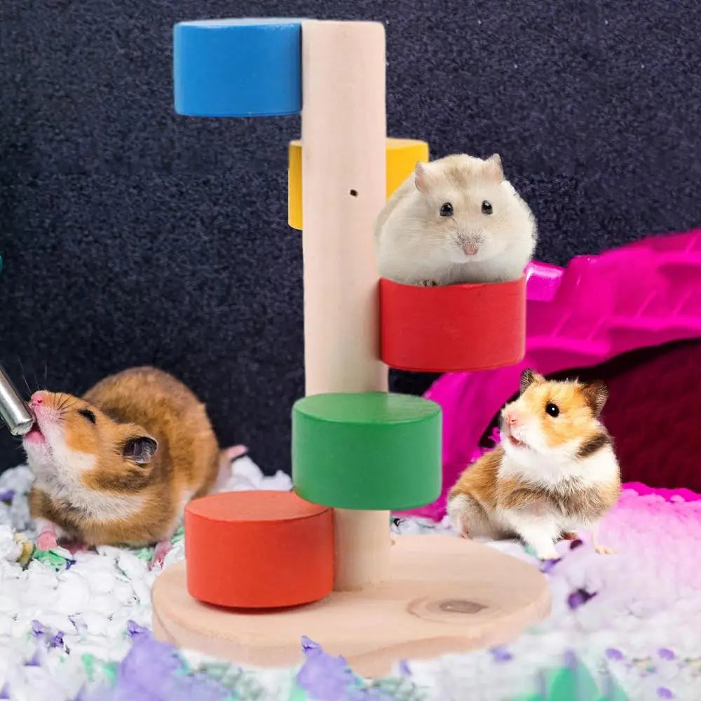 Hamster Climbing Toys Colorful Wooden Stair Platform Exercise Toy Casual Teething Stair Hamster Rainbow Ladder Little Chinchilla