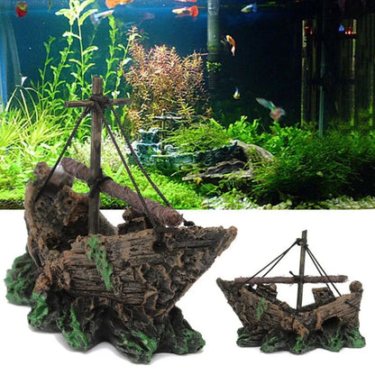 1Pcs Aquarium Decoration Wreck Ship Ornament Sailing Boat Fish Tank Cave Decor Resin Ornaments Landscaping Decor Akvaryum Dekor