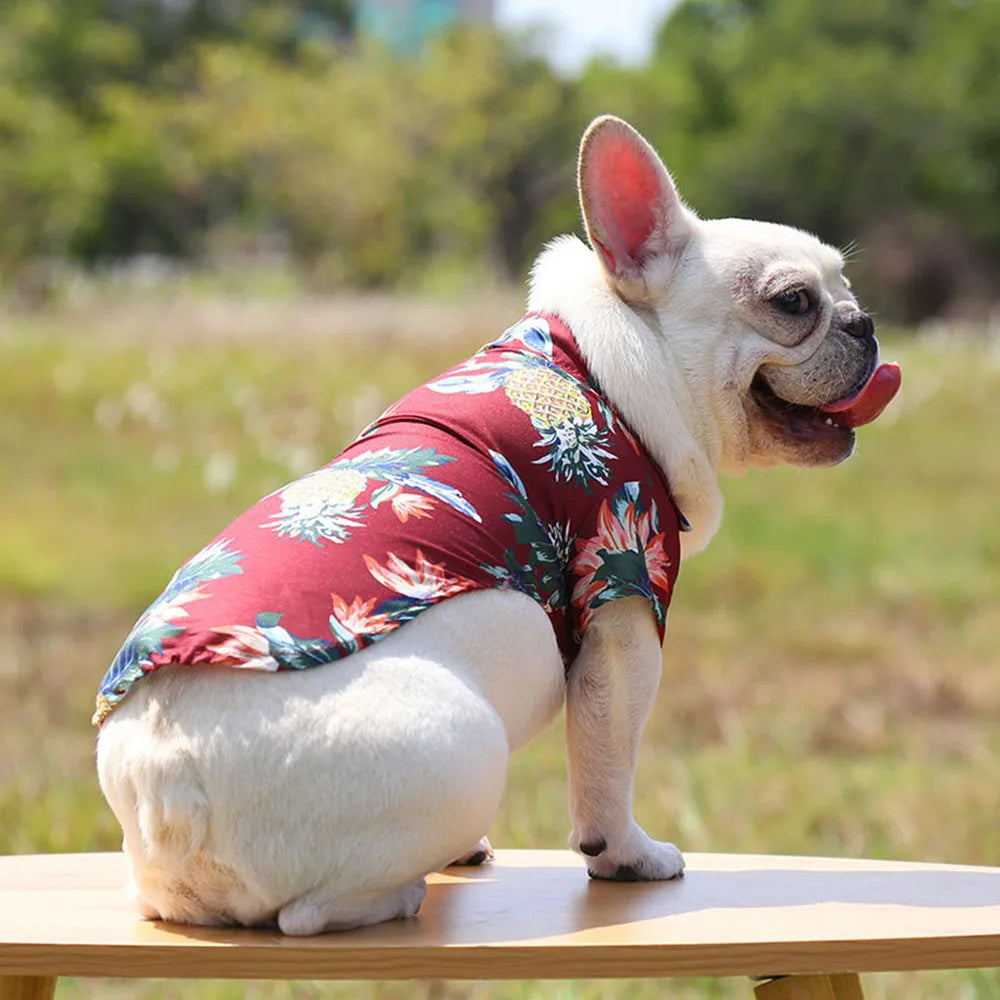 Summer Dog Shirt Hawaiian Beach Pet Clothing Coconut Tree Flower Print Puppy T-Shirt for Small Dogs Cats Vest Camp Shirt for Pug