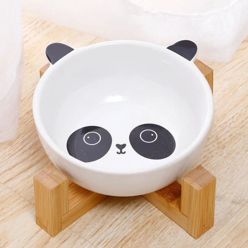 Ceramic Dog Bowl Raised Round Dog Cat Bowl No Spill Pet Dish for Food Water Feeding Cute Cartoon Printed Pet Dog Elevated Dish