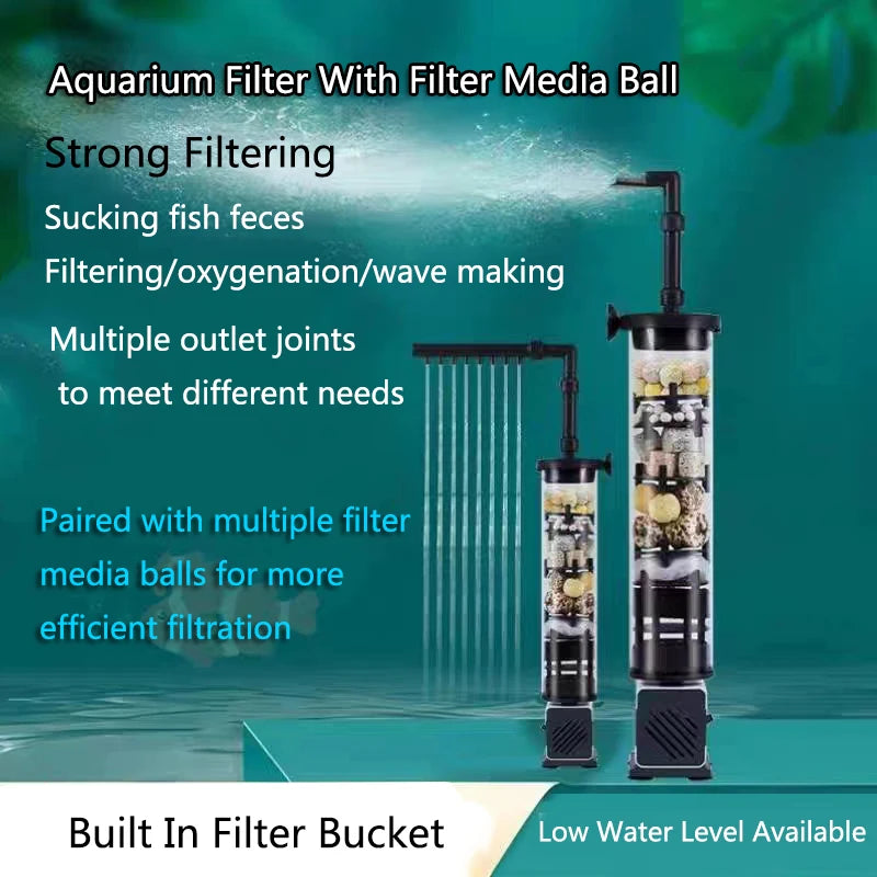 Aquarium Filter 4in1 fish tank filters for Fecal Suction  Water Purification High-efficiency Filtration With Filter Balls Pump