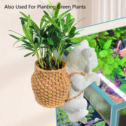 Aquarium Hanging Cat Backpack Hanging Ornaments Fish Tank Tool Storage Basket Desktop Flower Pot Landscaping Decoration Cute