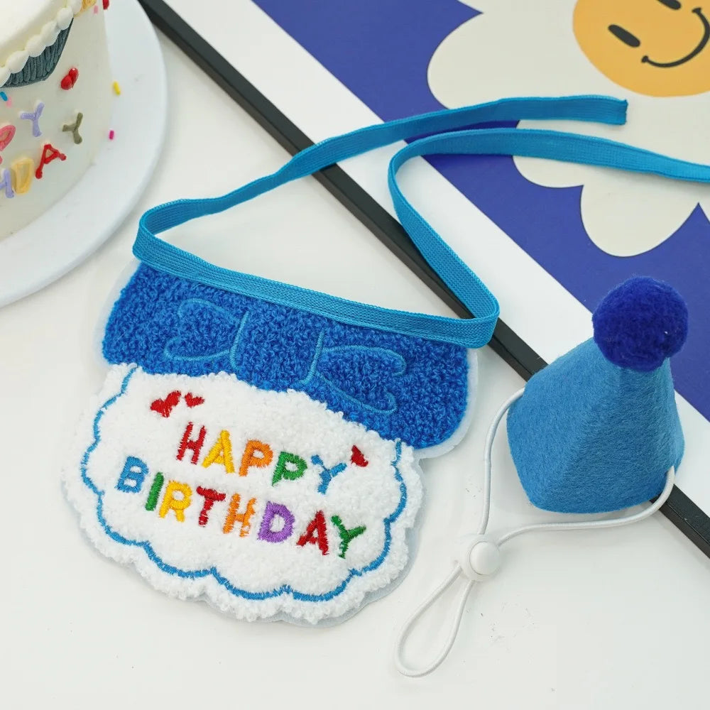Lightweight Polyester Pet Cat Collars Birthday Decorate Puppy Chihuahua Saliva Necklace Cap Lace Up Adjustable Kitten Bandana