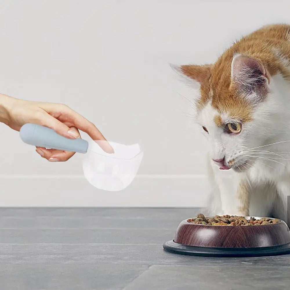 Dog Food Scoop Cat-Ear Shape Food Scoopers Kitten Food Measuring Cups Clear Convenient Scoops Bag Sealing Clip for Dry Dogs