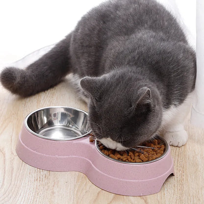 Pet Stainless Steel Bowls Double Puppy Dog Food and Water Bowls Set Cat Bowls Pet Feeder Dishes Dual Bowls for Small Dogs Cats