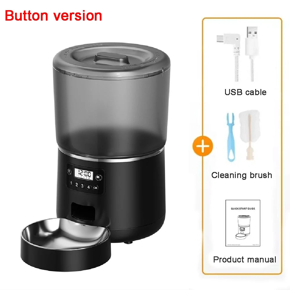 Automatic Pet Feeder 4L Capacity Smart Timer Tuya Control Food Dispenser with Stainless Steel Bowl Dogs Cats Feeding Supplies