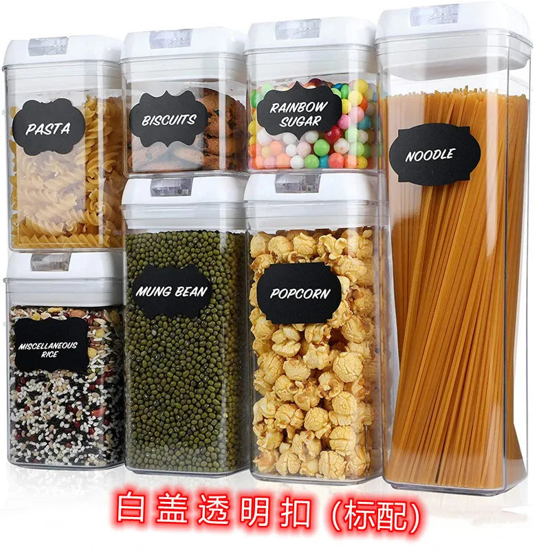 7pcs/set Food Storage Containers Plastic with Lids Kitchen Storage for Rice Sugar Flour Pasta Cereal Storage Containers