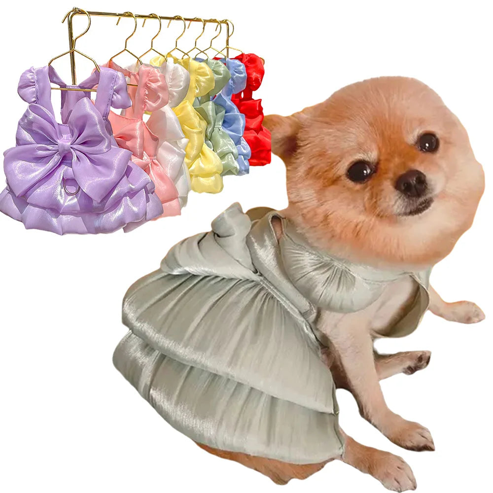 Big Bow Pet Wedding Dress with Buckle Luxury Dog Full Dresses for Small Dogs Pomeranian Poodle Puppy Cat Skirt mascotas Clothes