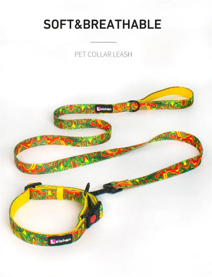 Adjustable Pet Dog Collars Color Graffiti Soft Cotton Leash Accessories Walking Exercise Safety French Bulldog Puppy Chain
