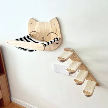 2Pc Wall Mounted Cat Climbing Set Hammock and Steps Four Layers Hemp Rope Wall Pet Furniture Supplies Cat Accessories