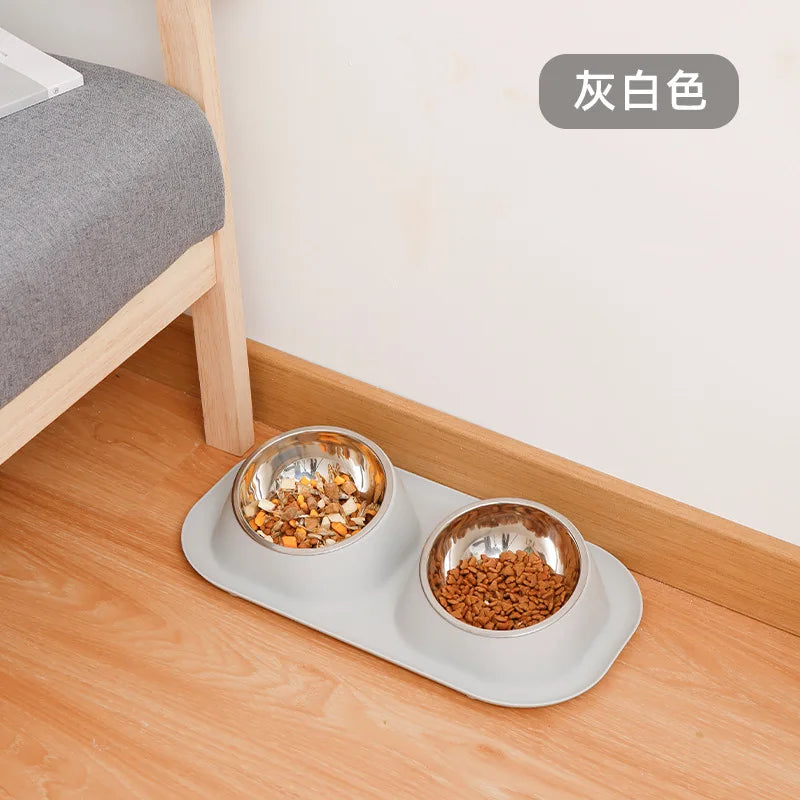 Ergonomic Inclined Cat Feeder Bowl Stainless Steel Raised Silicone Dog Bowl For Dogs Large No Spill Pet Mat Cat Food Supplies