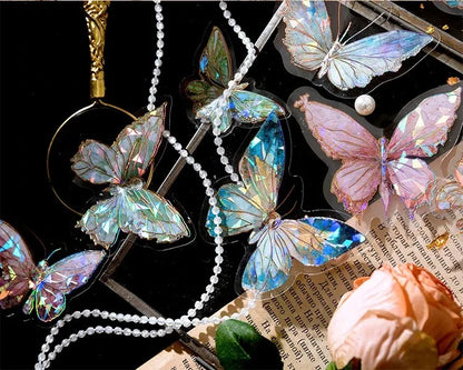5Style 20pcs/pack INS Butterfly PET Sticker Pack Ice Crystal Laser Gold DIY Handbook Decoration 3D Scrapbook