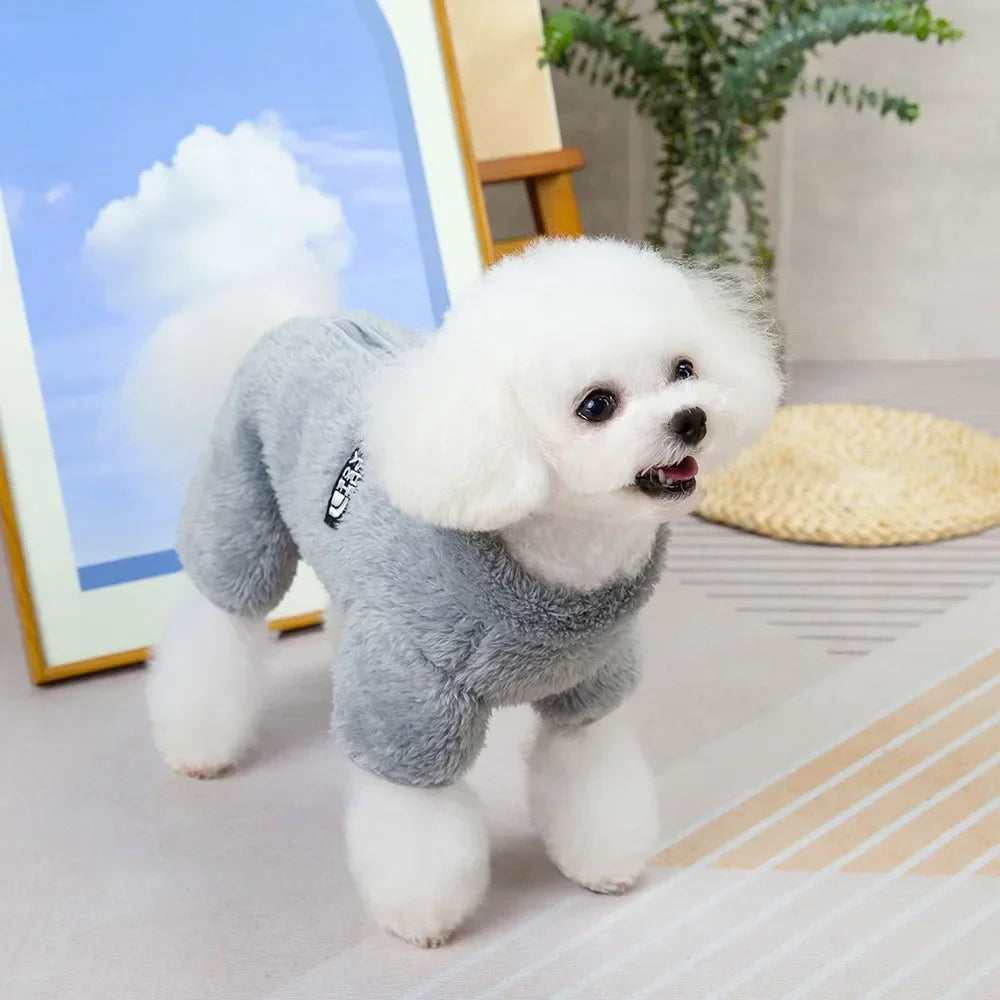 Dog Fuzzy Velvet Pajamas Dog Winter Clothes Soft Warm Coat Jumpsuit with Zipper for Small Dogs Boy Girl Pet Cat Doggy Apparel