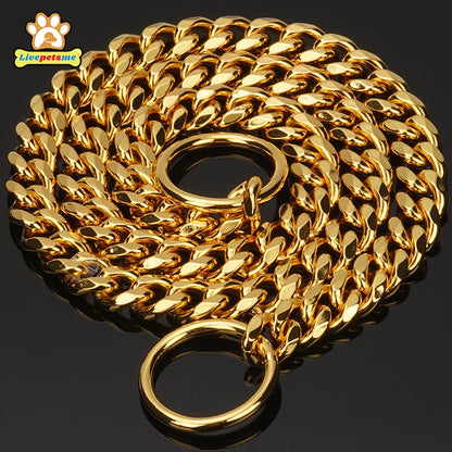 Gold Dog Chain, Stainless Steel Dog Collar Choker, Luxury Designer, Walking and Traning Metal Necklace for Small and Medium Dogs