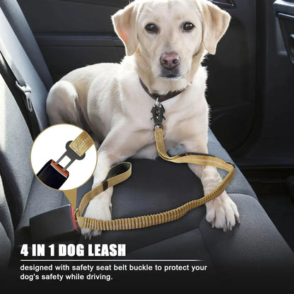 Tactical Retractable Dog Leash, Reflective Shock Absorbing, Quick Release Clip Double Handle with Car Seatbelt, for Large Dogs