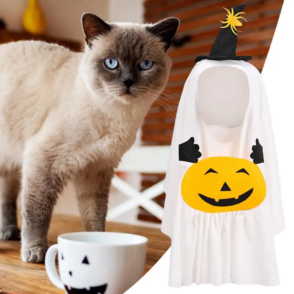Halloween Costume for Dogs Witch Hat Pumpkin White Ghost Costume Fancy Dress for Dogs Cats Pet Outfits for Halloween Cosplay