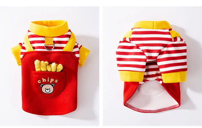 Red Stripe French Fries Dog Hoodies Autumn Winter Dog Clothes for Small Medium Dogs,Puppy Cat Costume Chiwawa Pet Pullover Coat