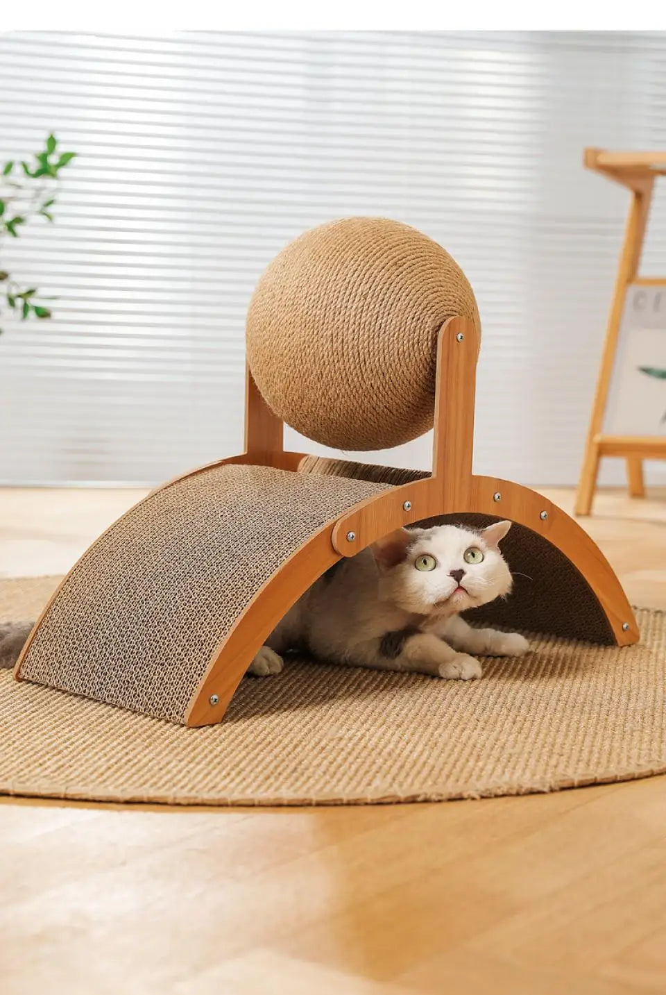 Wooden Cat Scratcher Sisal Cat Scratching Ball 2 In 1 Wear-Resistant Grinding Paw Toy Scratch Board Solid Wood Scraper for Cats