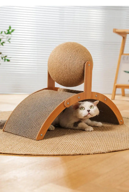 Wooden Cat Scratcher Sisal Cat Scratching Ball 2 In 1 Wear-Resistant Grinding Paw Toy Scratch Board Solid Wood Scraper for Cats