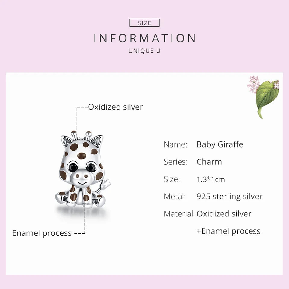 WOSTU 925 Sterling Silver Animal Charms Giraffe Zebra Unicorn Beads for Women Fit Original Bracelets Necklace DIY Jewelry Making