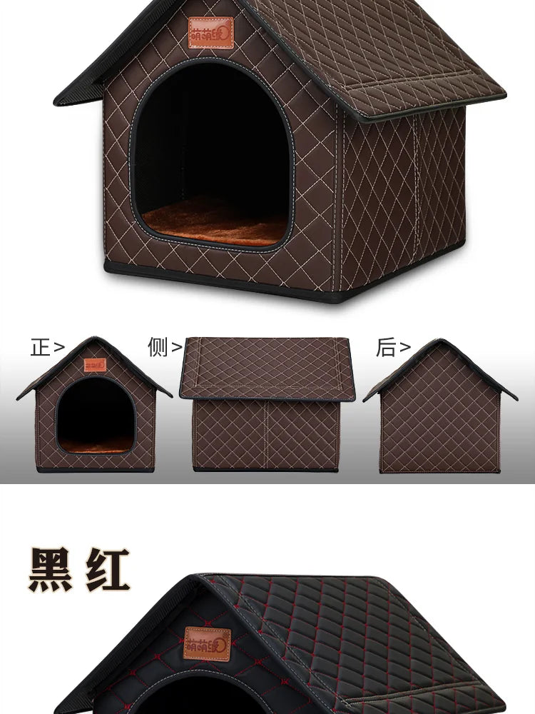 Kennel Winter Warm Waterproof Removable Washable Closed House Kennel Villa Small Dog Corgi Law 11 Pet Nest