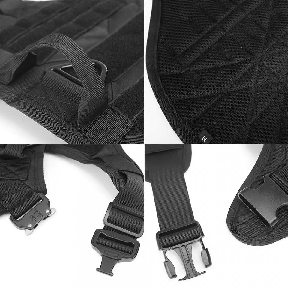 Large Dog Harness Collar Leash Molle Pouch Tactical Patches No-Pull Service Dog Harness Set for Small Medium Dog Training