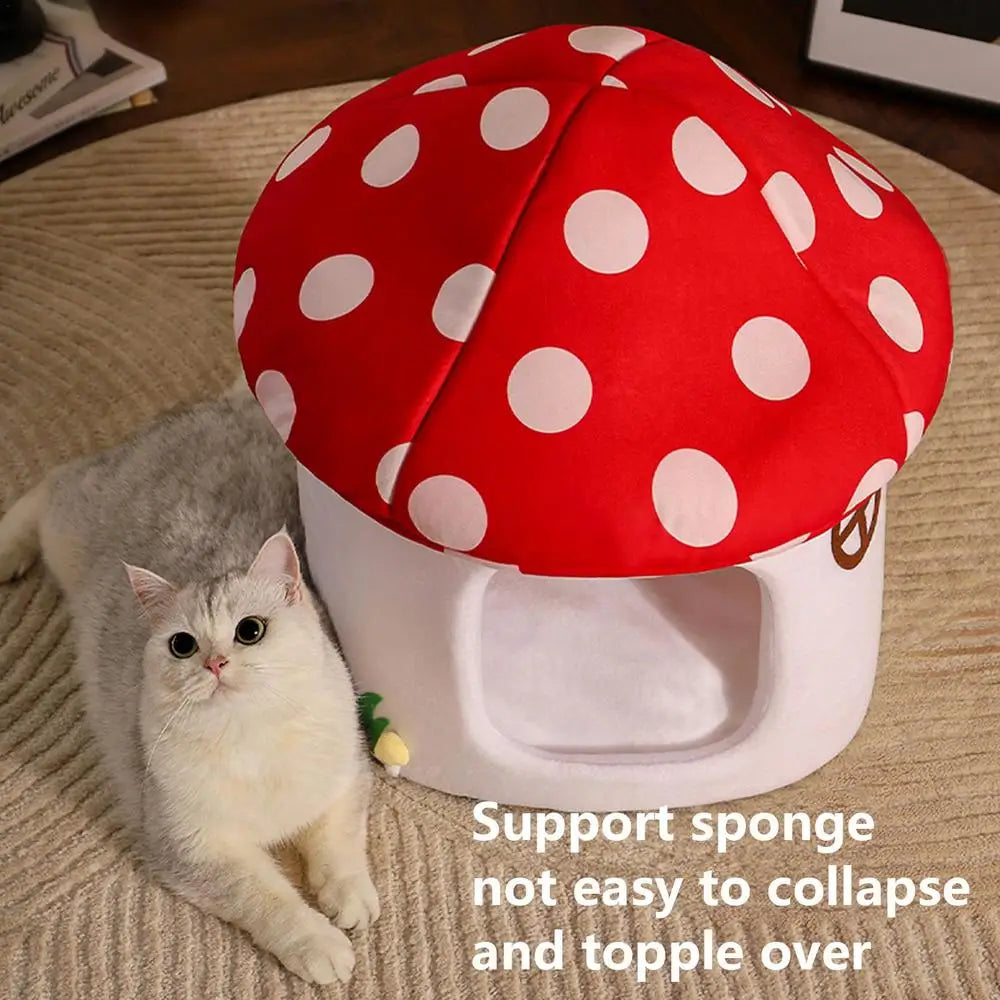 Pet  Warm Bed Cave Nest Mushroom Shape Cat Winter Tent Warming Puppy House Cozy Kitten Sleeping Tent Cave Beds For Small Pets