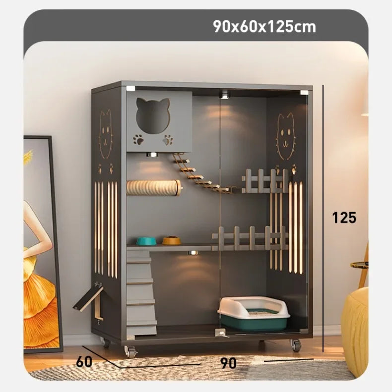 Retro Solid Wood Cat Cage for Living Room Cat House Two-layer One-piece Movable Light Luxury Creative  Cage for Cats