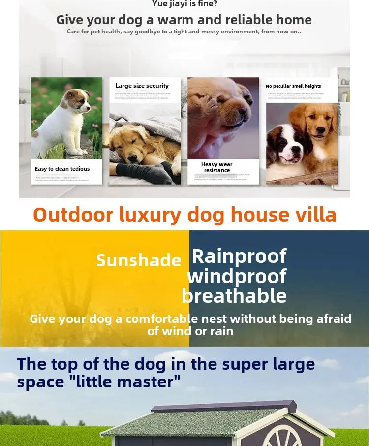 Dog House Outdoor Solid Wood Kennel Outdoor Rain and Sun Protection Dog House Medium and Large Kennel Dog Villa Wooden Pet Nest