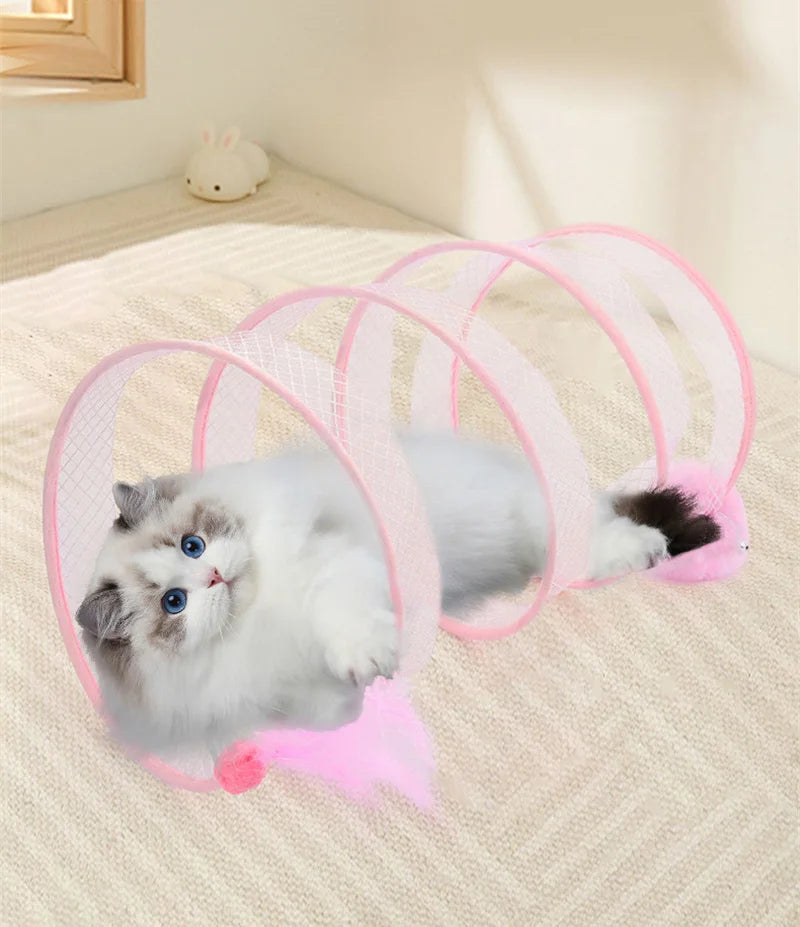 Folded Tunnel Pet Cat Toys Solid Color S Shaped Feather Ball Interactive Accessories For Kitten Home Energy Relieve Pet Supplies